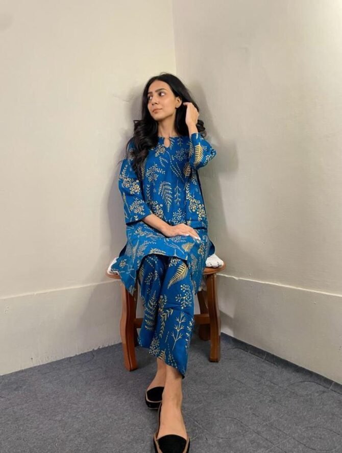 2pcs Women Stitched Linen Printed Shirt And Trouser