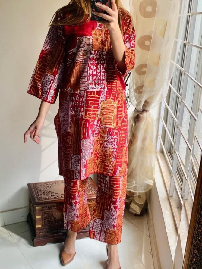 2pcs Women Stitched Linen Printed Suit