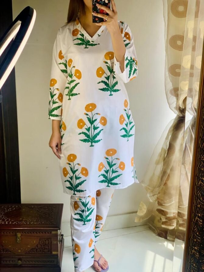 2pcs Women Stitched Linen Printed Shirt And Trouser