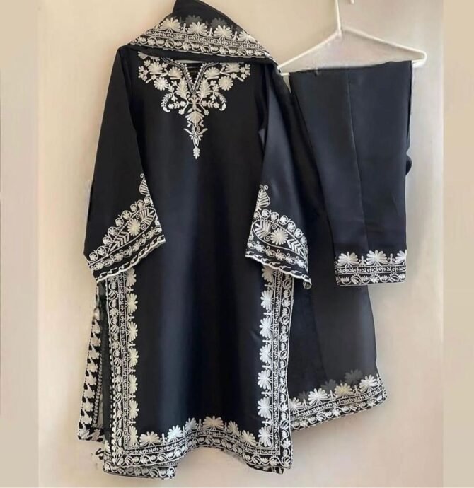 3pcs Women Stitched Organza Embroidered Suit