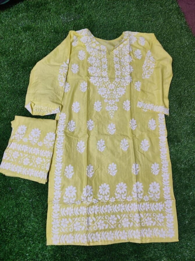 2pcs Women Stitched Linen Chikankari Printed Shirt And Trouser