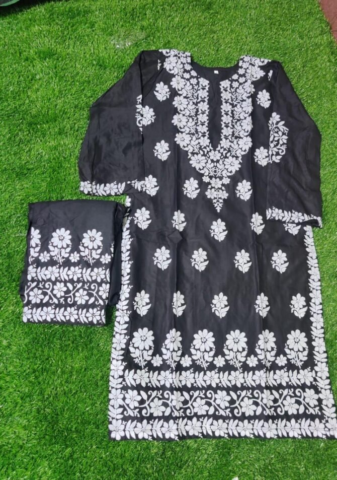 2pcs Women Stitched Linen Chikankari Printed Shirt And Trouser