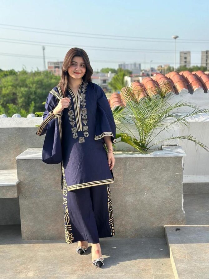 3pcs Women Stitched Linen Printed Shirt And Trouser