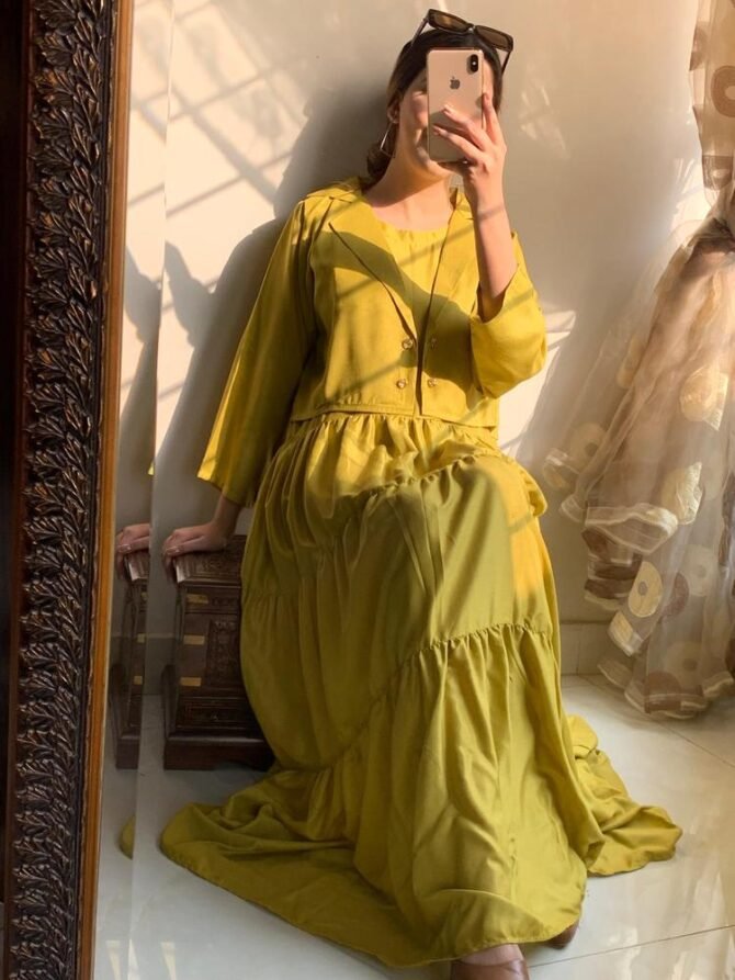2pcs Women Stitched Linen Plain Maxi