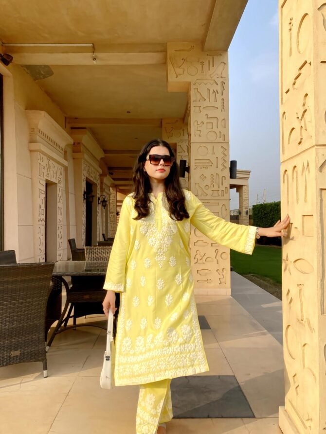 2pcs Women Stitched Linen Chikankari Printed Shirt And Trouser