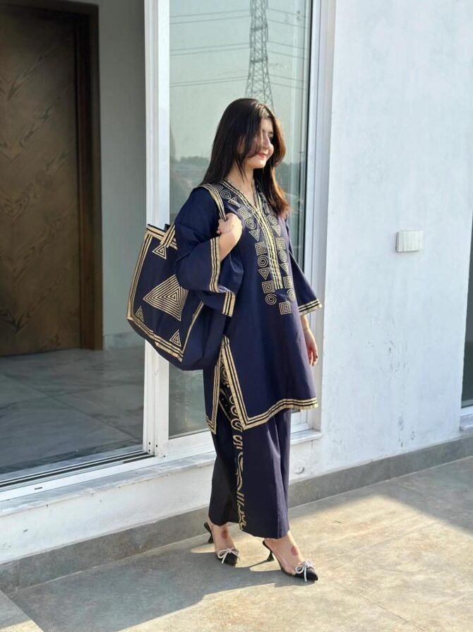 3pcs Women Stitched Linen Printed Shirt And Trouser