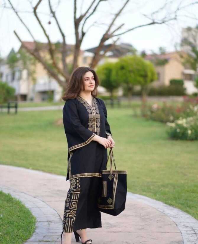 3pcs Women Stitched Linen Printed Shirt And Trouser