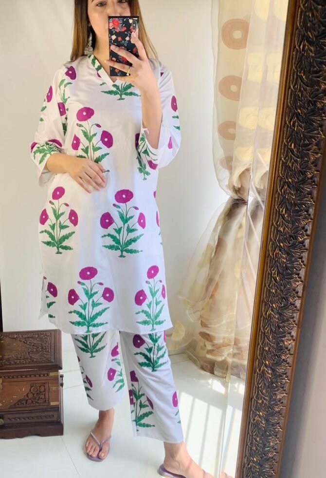 2pcs Women Stitched Linen Printed Shirt And Trouser