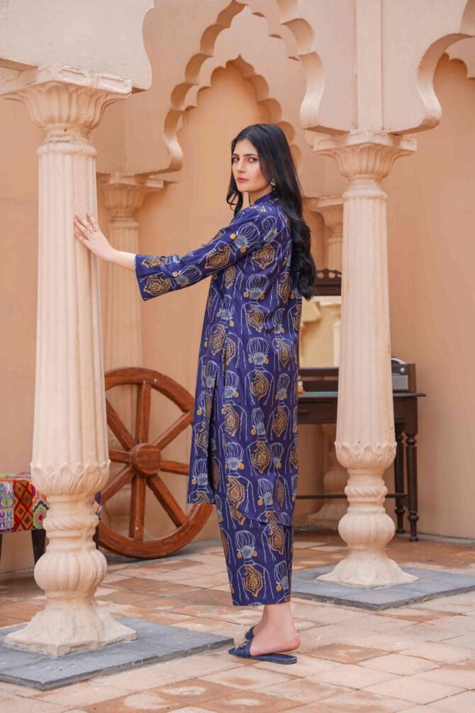 2pcs Women Stitched Linen Printed Shirt And Trouser