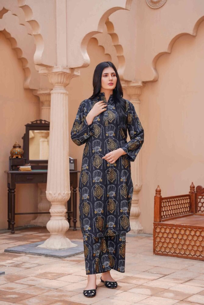 2pcs Women Stitched Linen Printed Shirt And Trouser