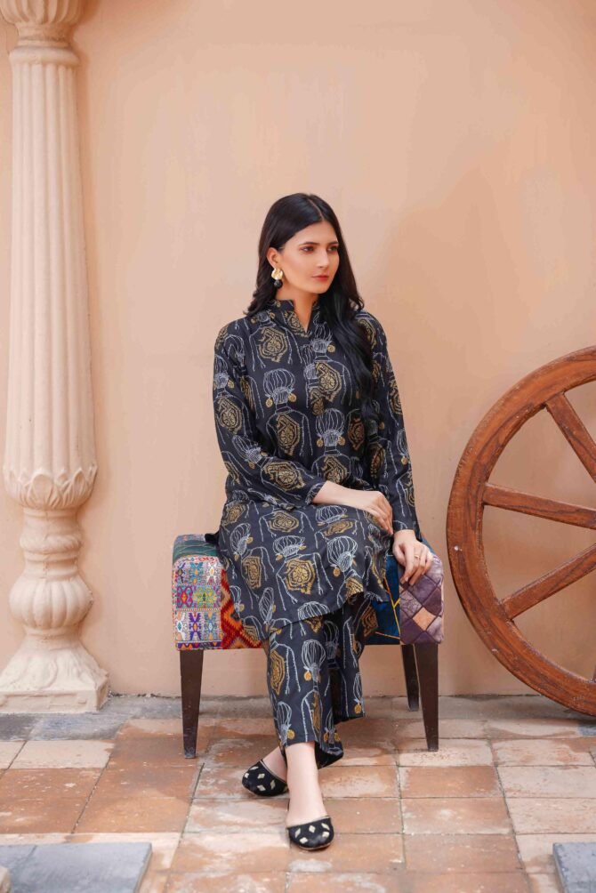 2pcs Women Stitched Linen Printed Shirt And Trouser