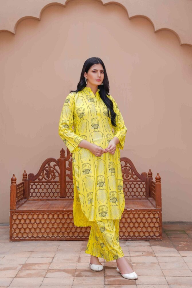 2pcs Women Stitched Linen Printed Shirt And Trouser