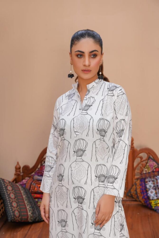 2pcs Women Stitched Linen Printed Shirt And Trouser