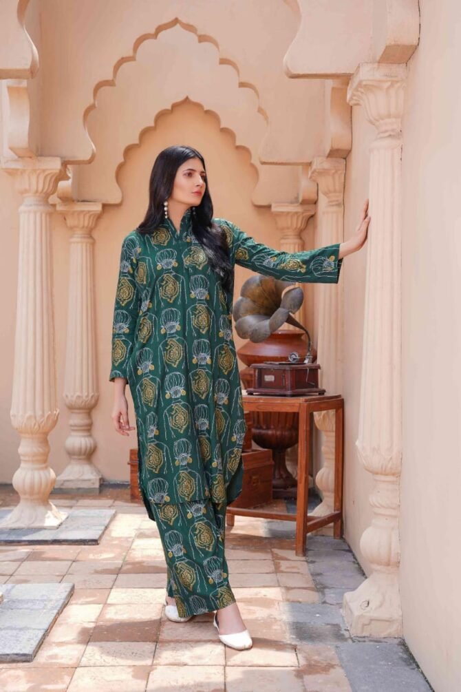 2pcs Women Stitched Linen Printed Shirt And Trouser