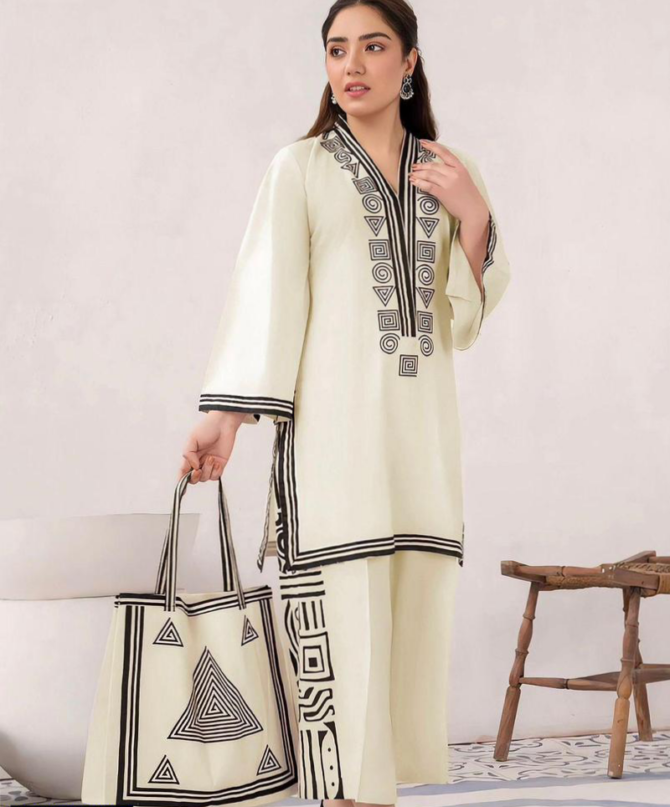 3pcs Women Stitched Linen Printed Shirt And Trouser