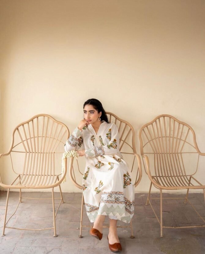 3pcs Women Stitched Katan Silk Block Printed Maxi Suit