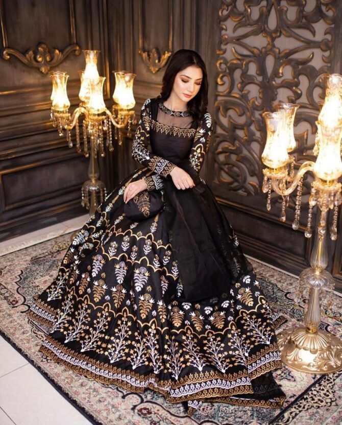 Women Stitched Katan Silk Printed 3pcs Maxi