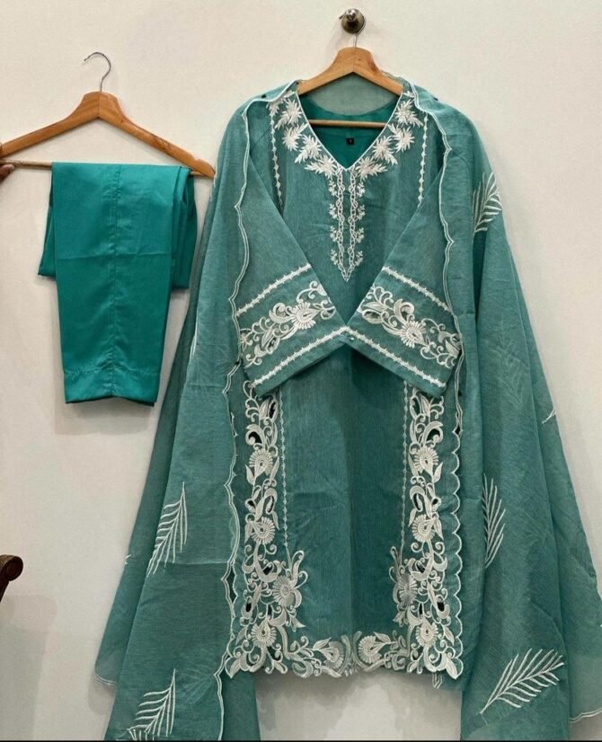 3pcs Women Stitched Organza Embroidered Suit