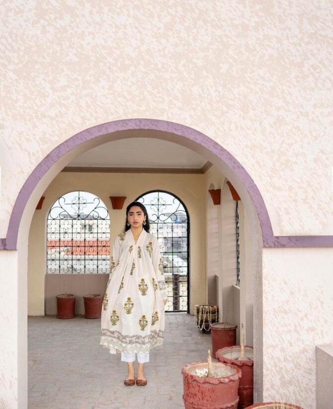 3pcs Women Stitched Katan Silk Block Printed Maxi Suit