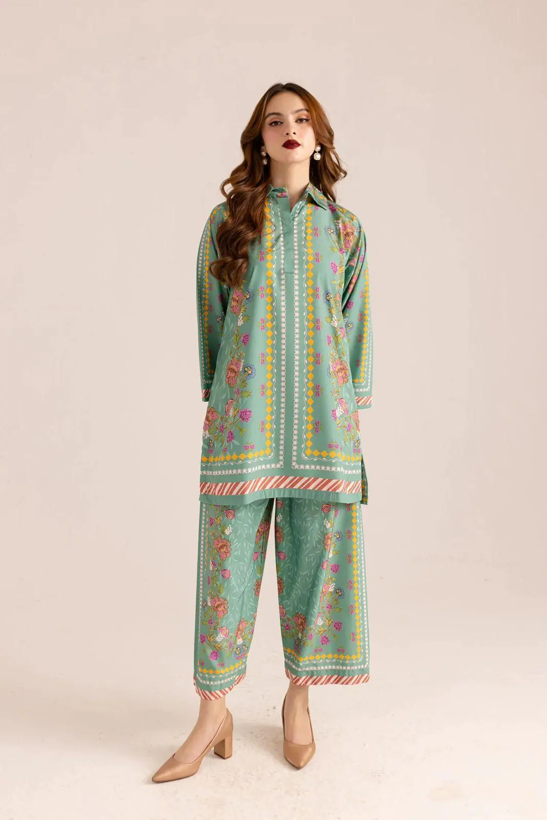 2pcs Women Stitched Printed Shirt And Trouser