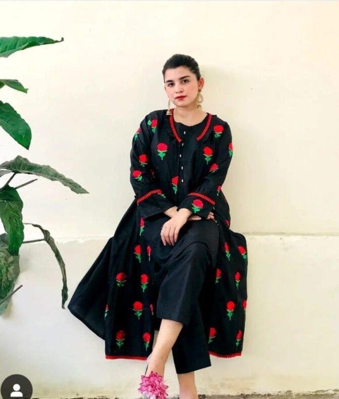 3pcs Women Stitched katan Silk Multi Embroidered Gown