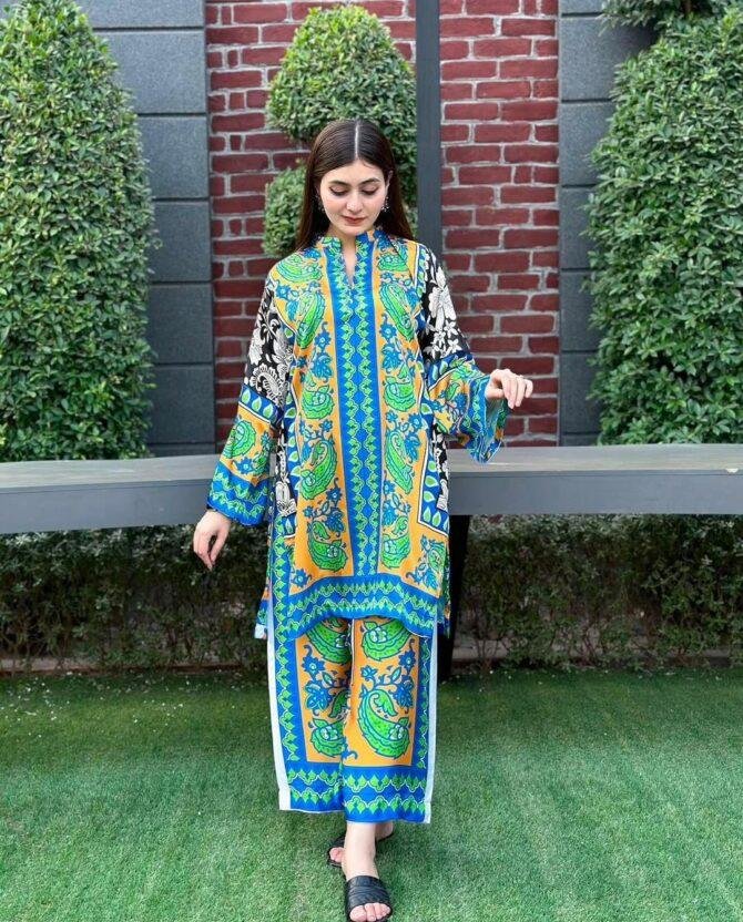 2pcs Women Stitched Printed Shirt And Trouser