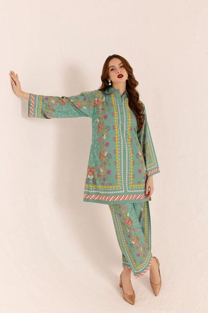 2pcs Women Stitched Printed Shirt And Trouser
