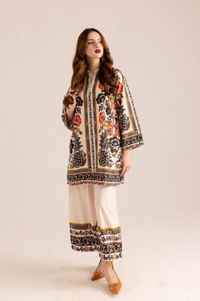2pcs Women Stitched Printed Shirt And Trouser