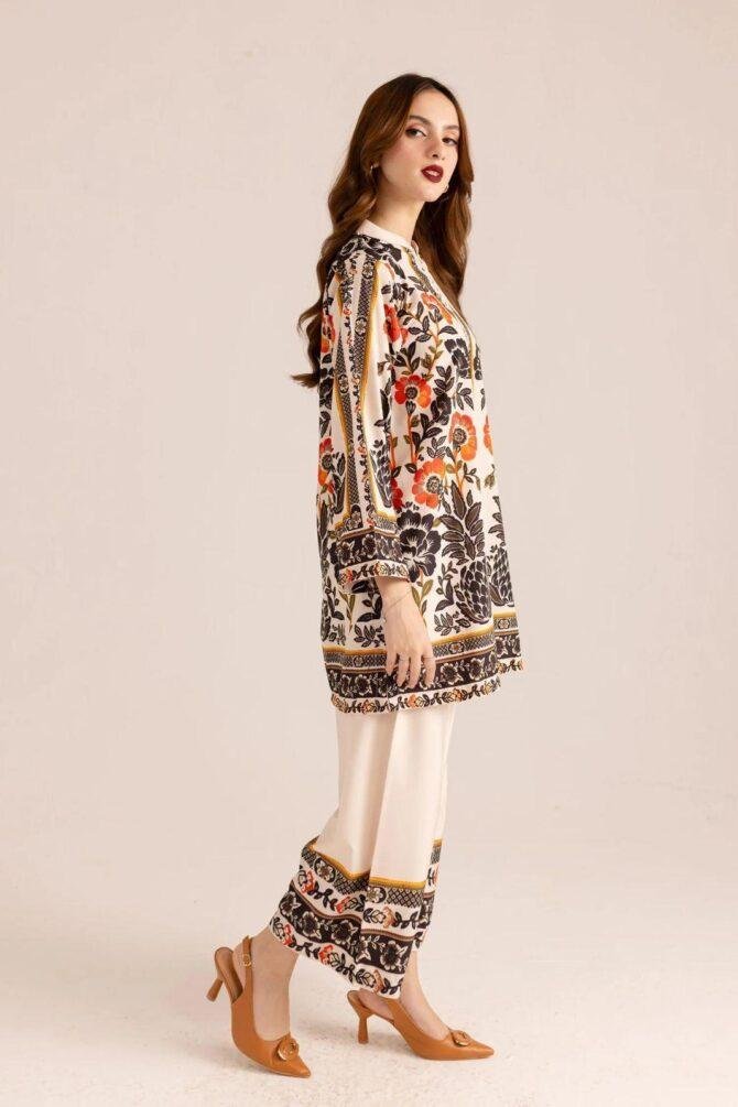 2pcs Women Stitched Printed Shirt And Trouser